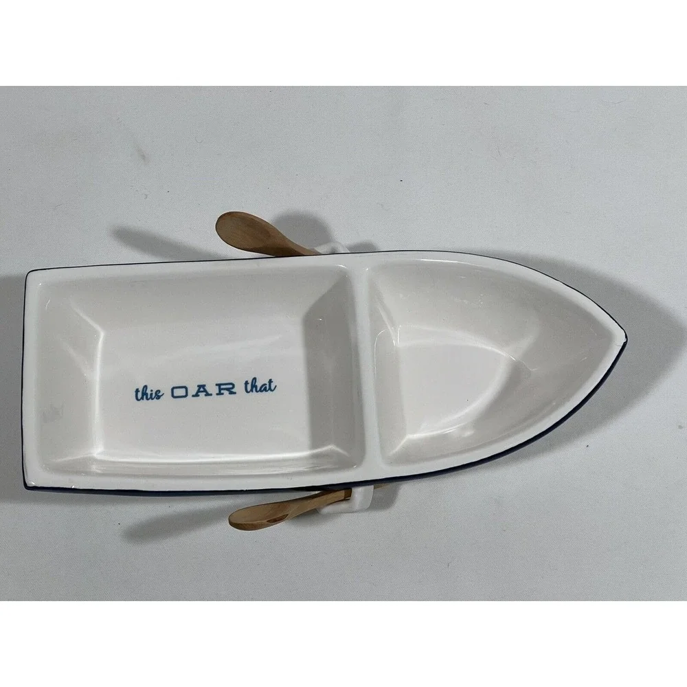 Twos Company Nautical Rowboat‎ Serving Dish Set Coastal Cottage Decor